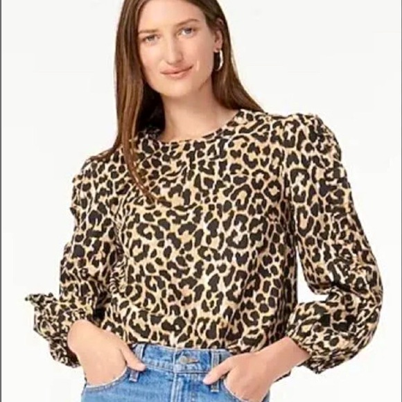 J Crew Ruffle Long Sleeve Leopard Top Size XS - Picture 1 of 14